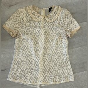 Chic Cream Lace Blouse with Embellished Collar